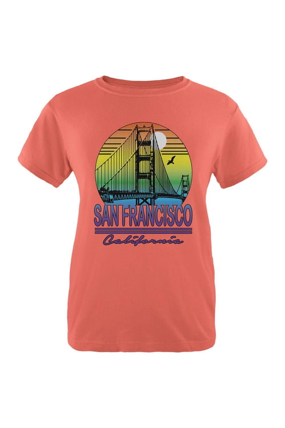 Bridge San Francisco California Rainbow Gradient Womens T Shirt Salmon 2XL