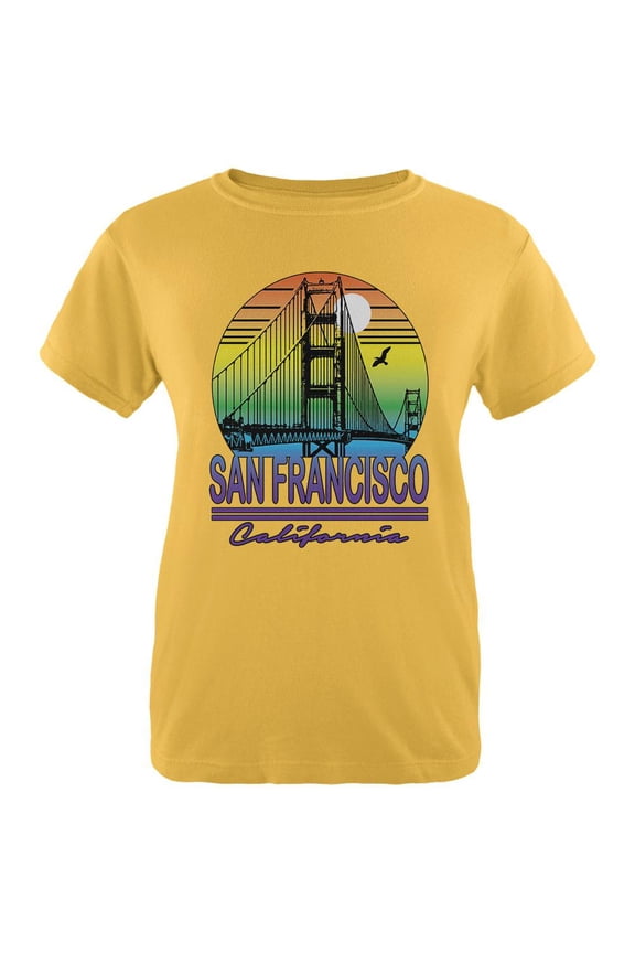 Bridge San Francisco California Rainbow Gradient Womens T Shirt Yellow X-LG