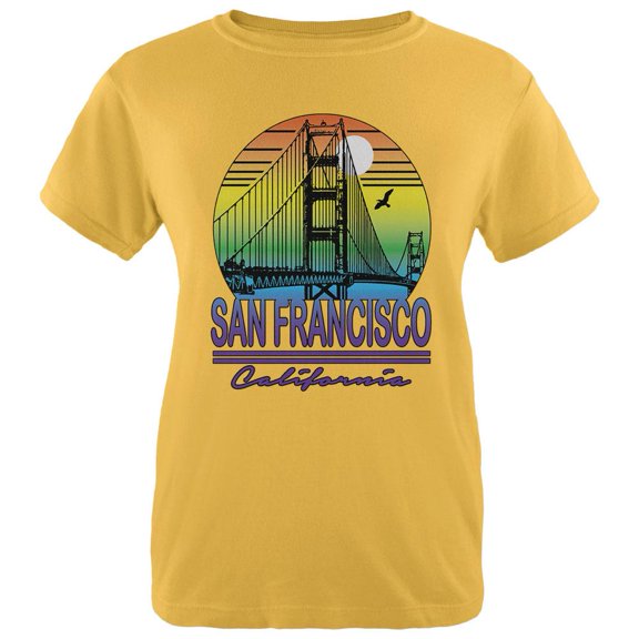Bridge San Francisco California Rainbow Gradient Womens T Shirt Yellow X-LG