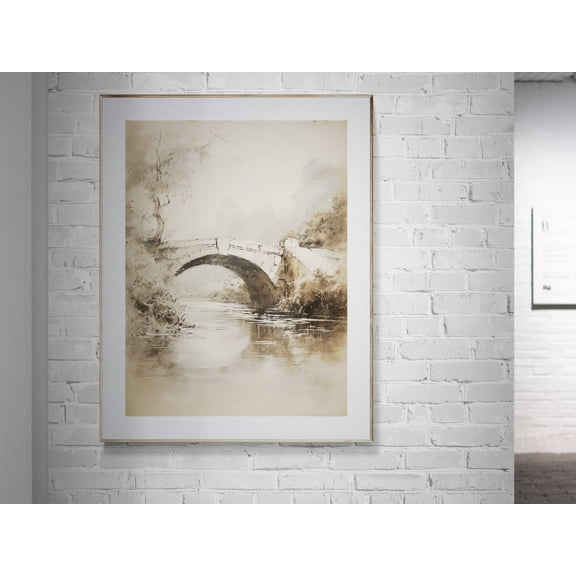 Bridge Sketch, Vintage Print, Nature Drawing, Landscape Sketch, Vintage Etching, Antique Sketch, Able Sketch Wall Art, Modern Wall Decor, 8x12 UNFRAMED