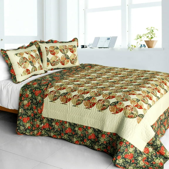 Bridge To Terabithia Cotton 3PC Floral Patchwork Quilt Set (Full/Queen Size)