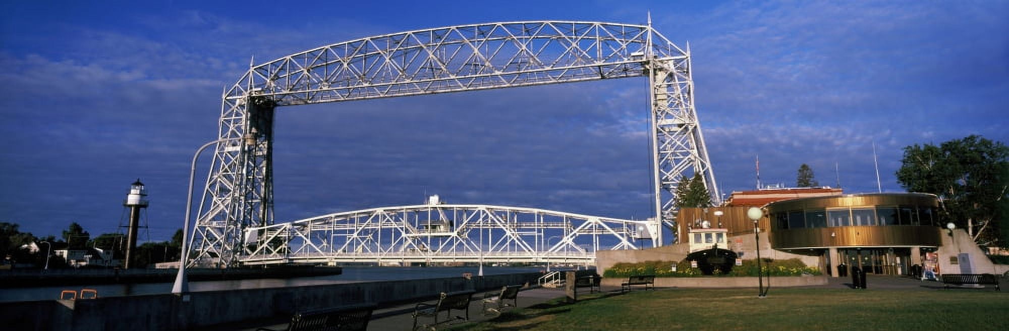 Bridge across a lake at dusk Aerial Lift Bridge Lake Avenue Duluth Minnesota USA Canvas Art - Panoramic Images (12 x 36)