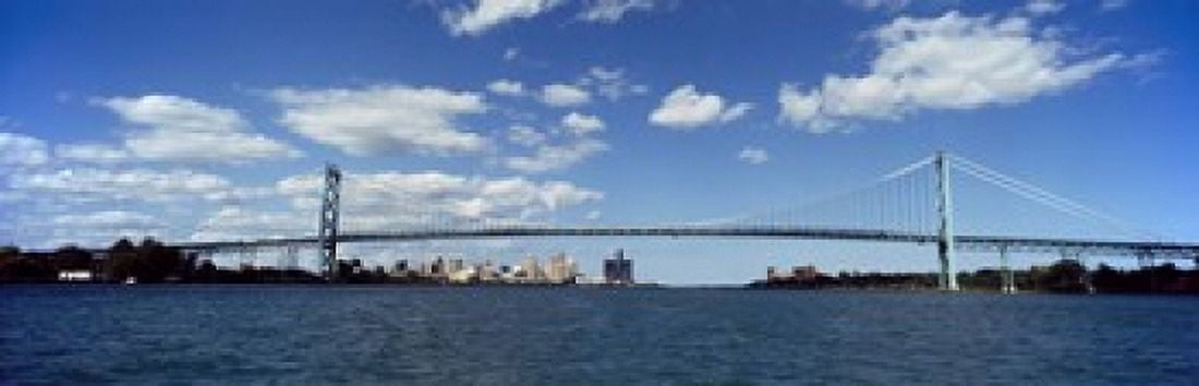 Bridge across a river Ambassador Bridge Detroit River Detroit Wayne County Michigan USA Canvas Art - Panoramic Images (18 x 6)