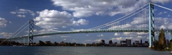 Bridge across a river Ambassador Bridge Detroit River Detroit Wayne County Michigan USA Canvas Art - Panoramic Images (36 x 12)