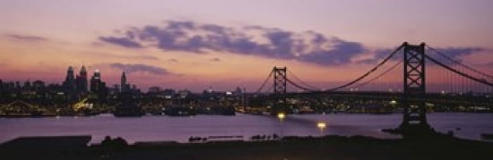 Bridge across a river Ben Franklin Bridge Philadelphia Pennsylvania USA Canvas Art - Panoramic Images (36 x 12)