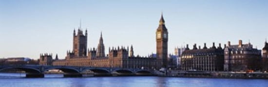 Bridge across a river Big Ben Houses of Parliament Thames River Westminster Bridge London England Canvas Art - Panoramic Images (36 x 12)