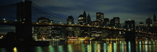 Bridge across a river Brooklyn Bridge East River Manhattan New York City New York State USA Canvas Art - Panoramic Images (36 x 12)