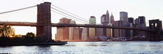 Bridge across a river Brooklyn Bridge East River Manhattan New York City New York State USA Canvas Art - Panoramic Images (36 x 12)