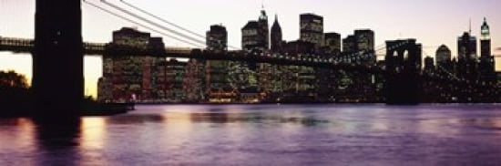 Bridge across a river Brooklyn Bridge East River Manhattan New York City New York State USA Canvas Art - Panoramic Images (36 x 12)