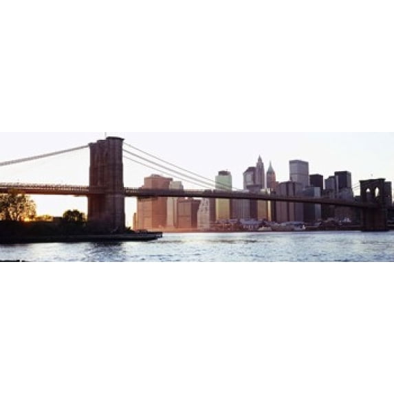 Bridge across a river, Brooklyn Bridge, East River, Manhattan, New York City, New York State, USA Poster Print (18 x 6)