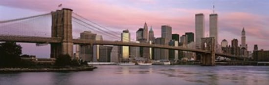 Bridge across a river Brooklyn Bridge Manhattan New York City New York State USA Canvas Art - Panoramic Images (36 x 12)