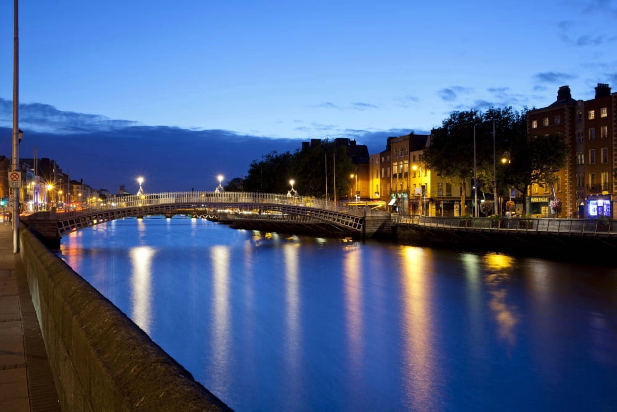 Bridge across a river Hapenny Bridge Liffey River Dublin Leinster Province Republic of Ireland Canvas Art - Panoramic Images (27 x 9)