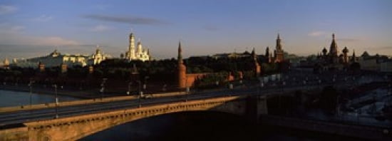 Bridge across a river Kremlin Moskva River Moscow Russia Canvas Art - Panoramic Images (36 x 13)