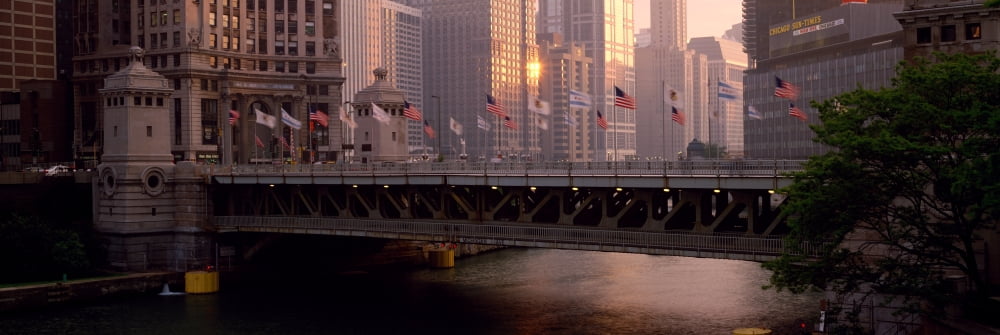Bridge across a river Michigan Avenue Bridge Chicago River Chicago Cook County Illinois USA Canvas Art - Panoramic Images (6 x 18)