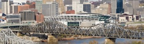 Bridge across a river Paul Brown Stadium Cincinnati Hamilton County Ohio USA Canvas Art - Panoramic Images (38 x 12)