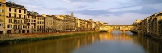 Bridge across a river Ponte Vecchio Arno River Florence Tuscany Italy Canvas Art - Panoramic Images (36 x 12)