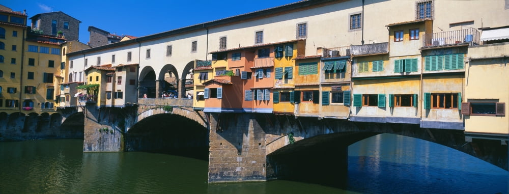 Bridge across a river Ponte Vecchio River Arno Florence Tuscany Italy Canvas Art - Panoramic Images (36 x 12)