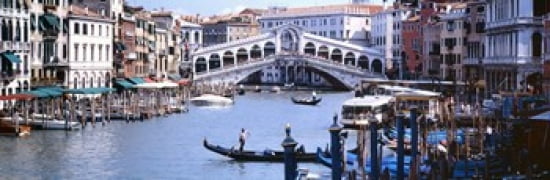 Bridge across a river Rialto Bridge Grand Canal Venice Italy Canvas Art - Panoramic Images (36 x 12)
