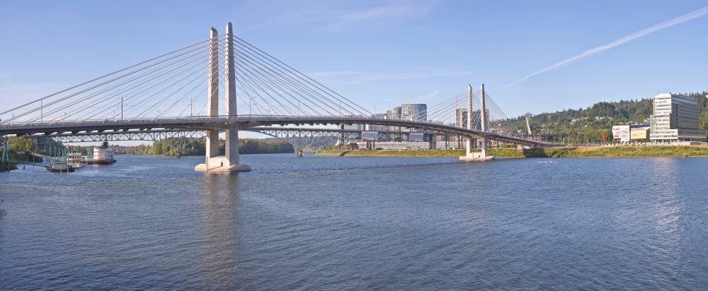 Bridge across a river Tilikum Crossing Willamette River Portland Multnomah County Oregon USA Canvas Art - Panoramic Images (6 x 15)