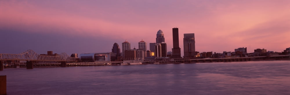 Bridge across a river at dusk George Rogers Clark Memorial Bridge Ohio River Louisville Kentucky USA Canvas Art - Panoramic Images (27 x 9)