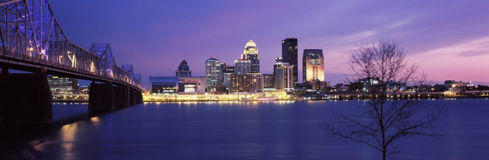 Bridge across a river at dusk George Rogers Clark Memorial Bridge Ohio River Louisville Kentucky USA Canvas Art - Panoramic Images (27 x 9)
