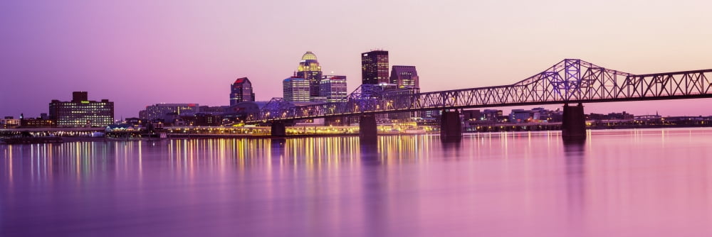 Bridge across a river at dusk George Rogers Clark Memorial Bridge Ohio River Louisville Kentucky USA Canvas Art - Panoramic Images (36 x 12)