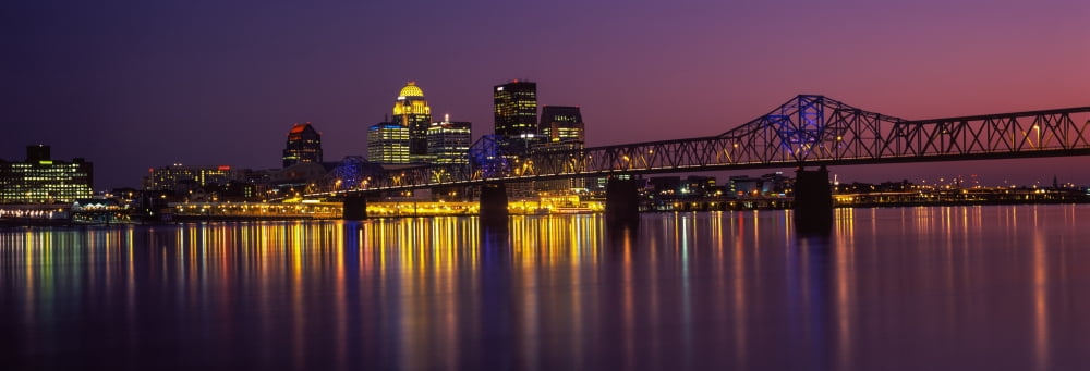 Bridge across a river at dusk George Rogers Clark Memorial Bridge Ohio River Louisville Kentucky USA Canvas Art - Panoramic Images (36 x 12)
