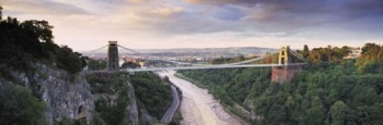 Bridge across a river at sunset Clifton Suspension Bridge Avon Gorge Avon River Bristol England Canvas Art - Panoramic Images (36 x 12)