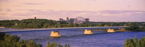 Bridge across a river with Montreal Biosphere in the background Pont De La Concorde Montreal Quebec Canada Canvas Art - Panoramic Images (36 x 12)