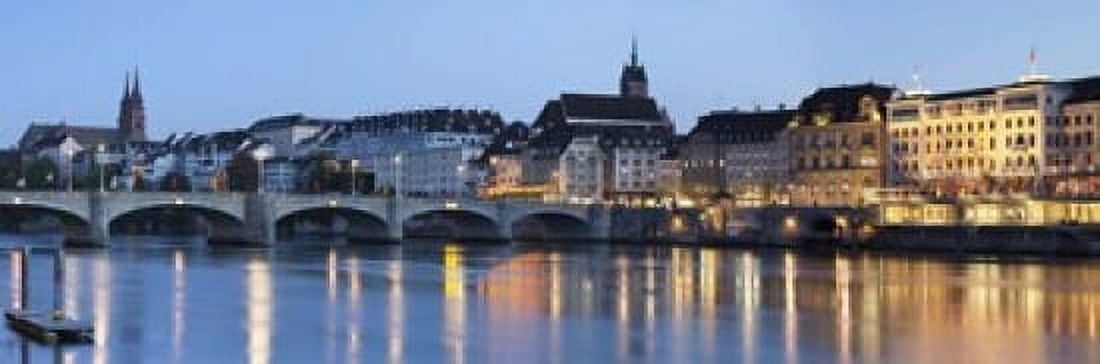 Bridge across a river with a cathedral Mittlere Rheinbrucke St Martins Church River Rhine Basel Switzerland Canvas Art - Panoramic Images (18 x 6)