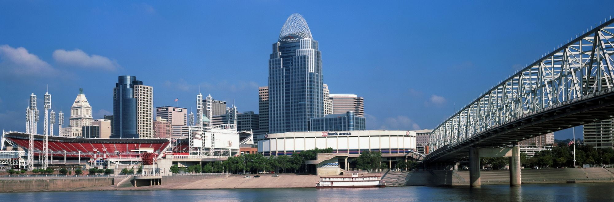 Bridge across a river with skyscrapers in the background Ohio River Cincinnati Ohio USA Canvas Art - Panoramic Images (6 x 18)