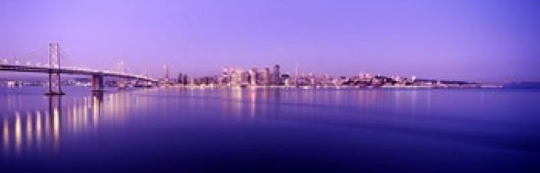 Bridge across a bay with city skyline in the background Bay Bridge San Francisco Bay San Francisco California USA Canvas Art - Panoramic Images (18 x 6)