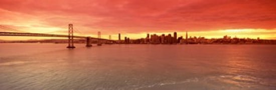 Bridge across a bay with city skyline in the background Bay Bridge San Francisco Bay San Francisco California USA Canvas Art - Panoramic Images (36 x 12)