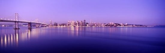 Bridge across a bay with city skyline in the background Bay Bridge San Francisco Bay San Francisco California USA Canvas Art - Panoramic Images (36 x 12)