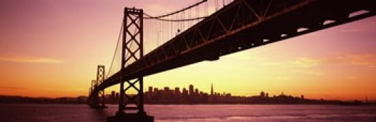 Bridge across a bay with city skyline in the background Bay Bridge San Francisco Bay San Francisco California USA Canvas Art - Panoramic Images (36 x 12)