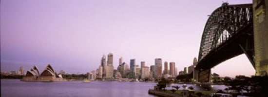 Bridge across the bay with skyscrapers in the background Sydney Harbor Bridge Sydney New South Wales Australia Canvas Art - Panoramic Images (36 x 13)