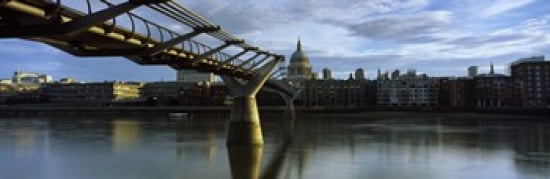 Bridge across a river with a cathedral London Millennium Footbridge St Pauls Cathedral Thames River London England Canvas Art - Panoramic Images (36 x 12)