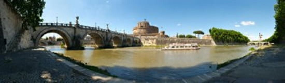 Bridge across a river with mausoleum in the background Tiber River Ponte SantAngelo Castel SantAngelo Rome Lazio Italy Canvas Art - Panoramic Images (38 x 12)