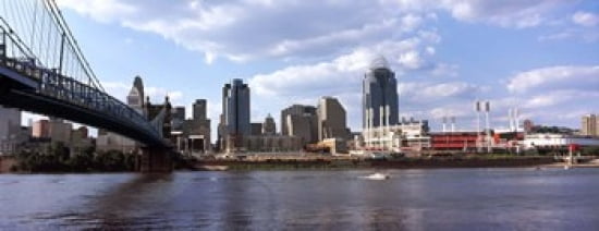 Bridge across the Ohio River Cincinnati Hamilton County Ohio USA Canvas Art - Panoramic Images (30 x 12)