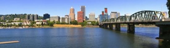 Bridge across the river Hawthorne Bridge Willamette River Portland Multnomah County Oregon USA Canvas Art - Panoramic Images (40 x 12)