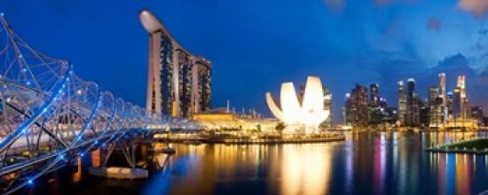 Bridge across the river Helix Bridge Marina Bay Sands Art Science Museum Singapore City Singapore Canvas Art - Panoramic Images (15 x 6)