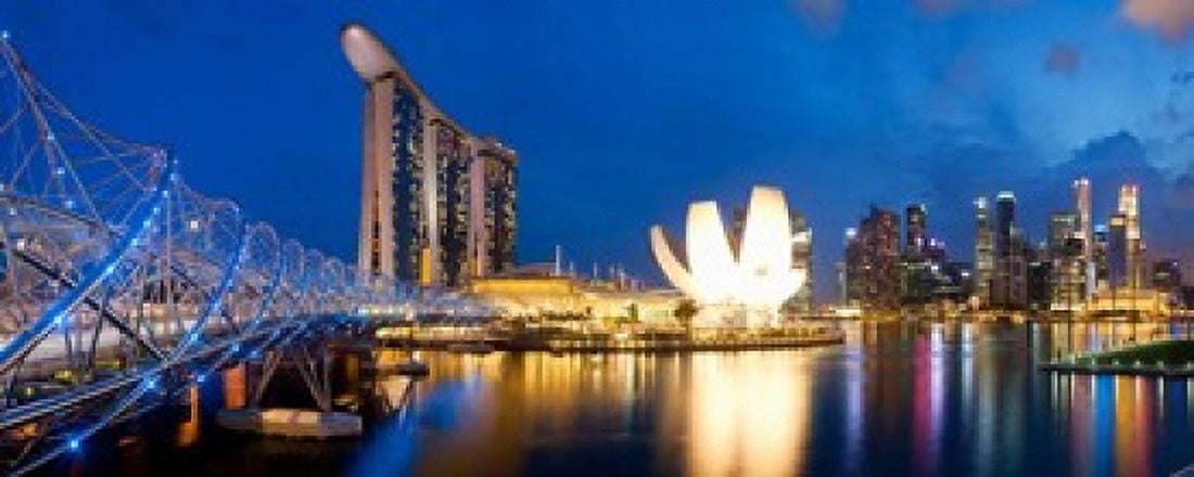 Bridge across the river Helix Bridge Marina Bay Sands Art Science Museum Singapore City Singapore Canvas Art - Panoramic Images (30 x 12)