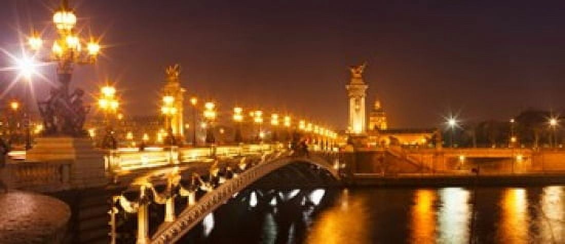 Bridge across the river at night Pont Alexandre III Seine River Paris Ile-De-France France Canvas Art - Panoramic Images (30 x 13)