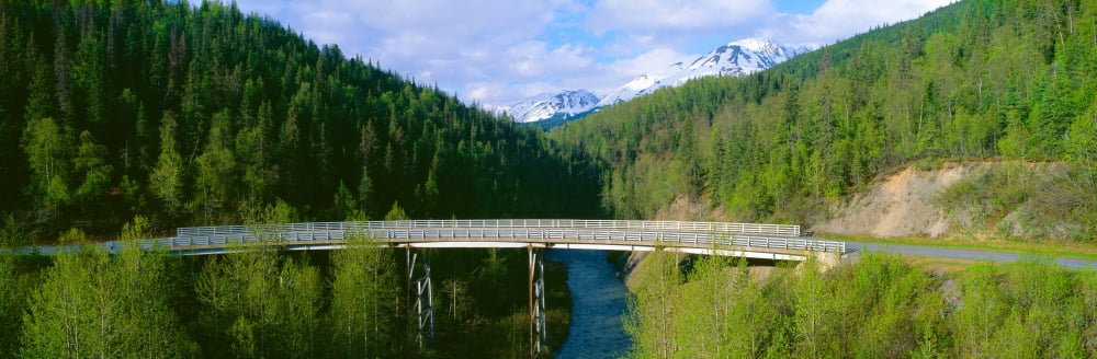 Bridge along Seward Highway at Kenai Peninsula Alaska Canvas Art - Panoramic Images (36 x 12)