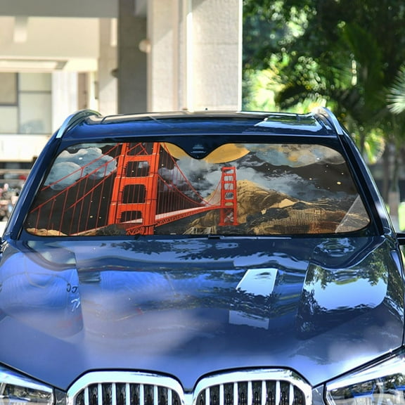 Bridge and Moon Painting Automotive Front Car Windshield Sun Shade Reflector Foldable for Front Fit for Cars Truck SUVs