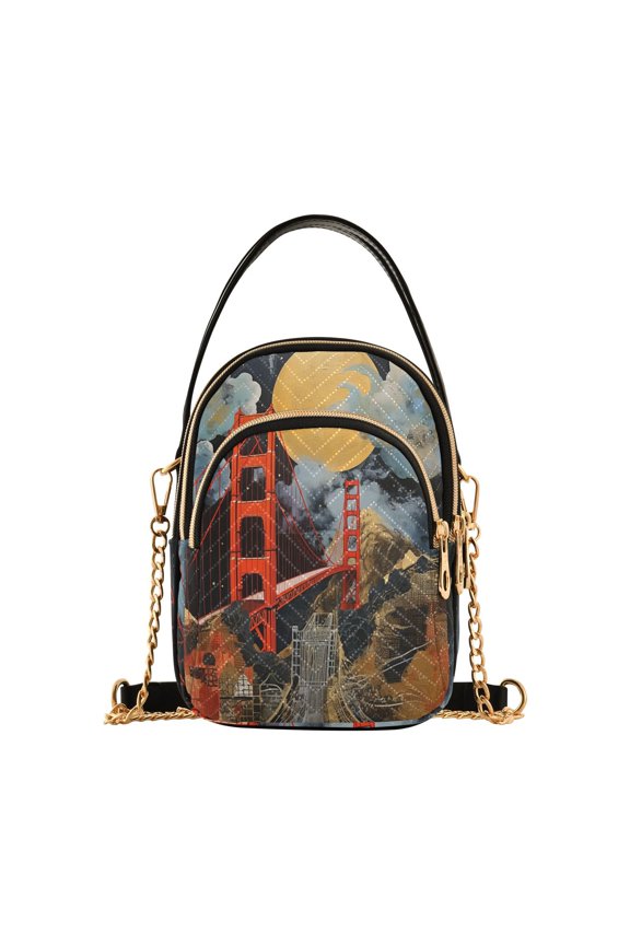 Bridge and Moon Painting Women Quilting Handbags Shoulder Bag Cross Body Bag with Crossbody Strap Hobo Bags Chain Strap