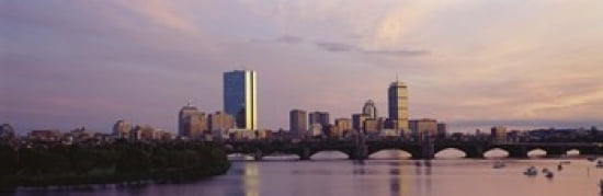 Bridge with city at the waterfront Charles River Back Bay Longfellow Bridge Boston Suffolk County Massachusetts USA Canvas Art - Panoramic Images (36 x 12)