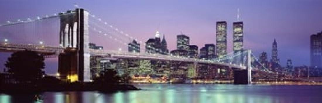 Bridge at dusk Brooklyn Bridge East River World Trade Center Wall Street Manhattan New York City New York State USA Canvas Art - Panoramic Images (18 x 6)