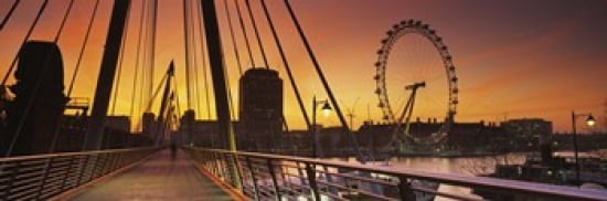 Bridge with ferris wheel Golden Jubilee Bridge Thames River Millennium Wheel City Of Westminster London England Canvas Art - Panoramic Images (36 x 12)