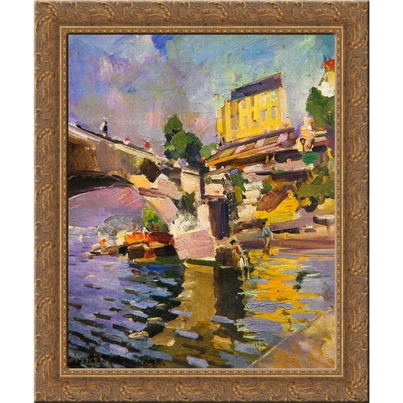 Bridge in Saint Cloud 24x20 Gold Ornate Wood Framed Canvas Art by Konstantin Korovin